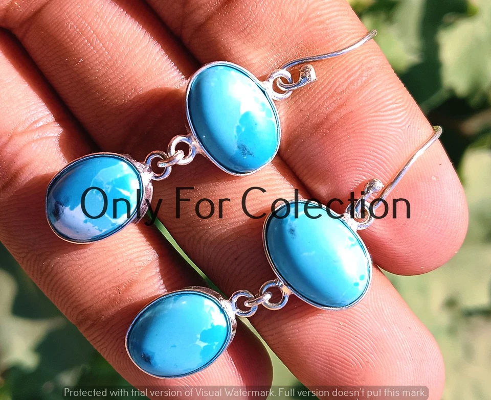 Pendientes de piedras preciosas larimar azules chapados en plata de ley 925 joyas hechas a mano Foto 1 de 1