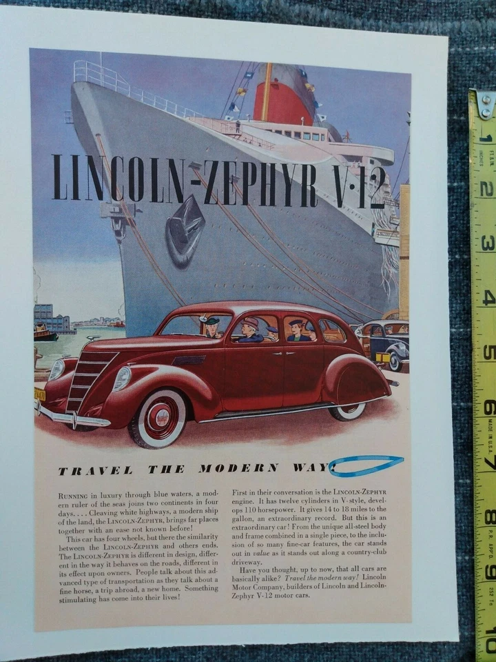 Lincoln Zephyr 1937 anuncio de revista de 4 puertas  Foto 1 de 1
