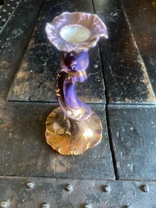 Antique T&V Limoges France Iridescent Purple Blue Porcelain Candle Holder - Rare - Picture 1 of 5