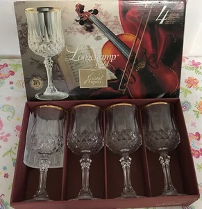 CRISTAL D'ARQUES LONGCHAMP Gold CRYSTAL WINE GLASSES GOLD TRIM 5-3/4 oz 5-1/2” - Picture 1 of 5