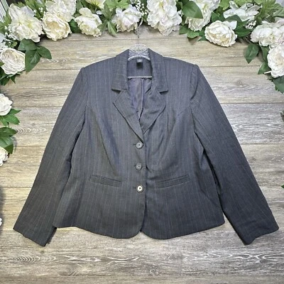 Chaqueta Blazer Lane Bryant Talla 14 Mujer Gris Pin Rayas Carrera Foto 1 de 4