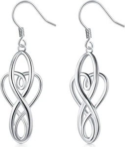 Solid18K Gold Over 925 Sterling Silver CelticKnot Dangle Earrings Good for Women - Picture 1 of 3