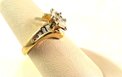 Anillo de compromiso de oro de 14 k con diamantes marquesa I VS1 .90 QUILATES talla 6,5 vintage Foto 1 de 4