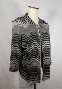 Ming Wang Strickjacke Pullover grau schwarz Nieten 3/4 Arm Damen Größe M - Bild 1 von 8