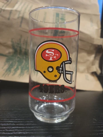 Mobil NFL SF 49ers Tumbler Drinking Glass Cup   5-5/8 Inch Tall Promo VTG 1980's Cover