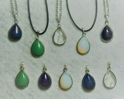 Halskette Anhänger Tropfen gefasst Amethyst Lapiszazuli Opalit Kristall uvm - Bild 1 von 4