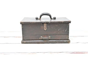 Antique/Vintage Wood Carpenters Machinist Chest Leather Handle One Drawer Folk A - Picture 1 of 12