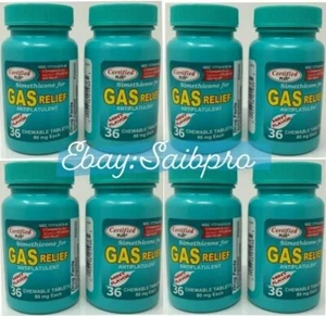 8-PK Simethicone Gas Relief Chewable Tablets 80mg Anti-Gas Bloating 36CT SEALED - Picture 1 of 2