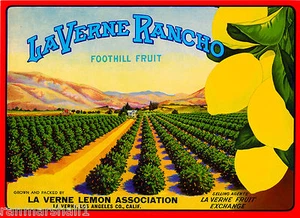 La Verne Rancho Heritage Park Lordsburg limón cítricos caja de frutas etiqueta estampado artístico - Imagen 1 de 1