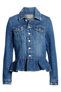 BlankNYC Denim Jeansjacke Schößchen Rüschen Volant Saum distressed Ripped XS - Bild 1 von 7