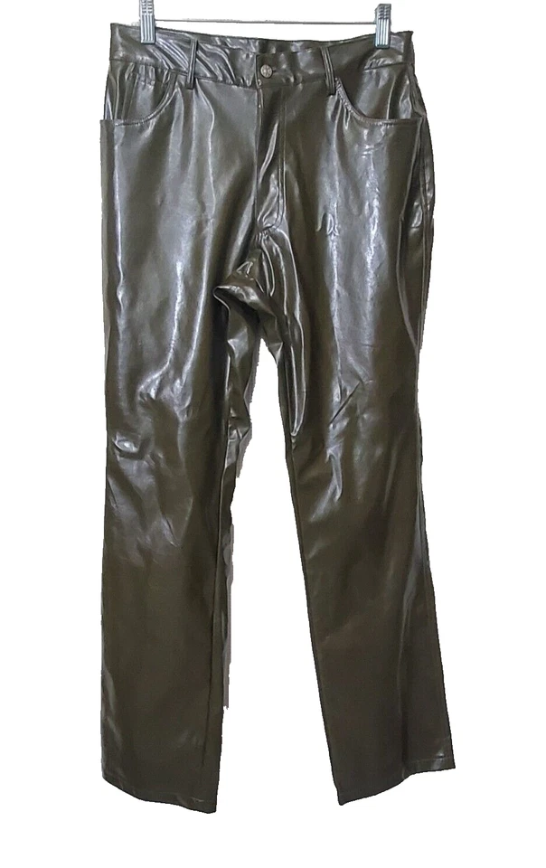 Outer Edge Pants Womens Jr 11 12 Olive Green Faux Leather Polyurethane PVC Shiny - Image 1 of 4
