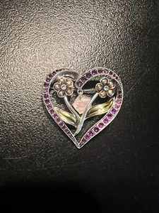 Liz Claiborne Villager Emaille Strass Blume Herz Anhänger - Bild 1 von 4
