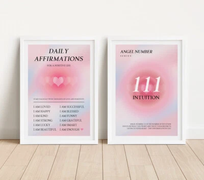 Carteles de aura número ángel afirmaciones positivas dormitorio pared impresiones artísticas imágenes Foto 1 de 3