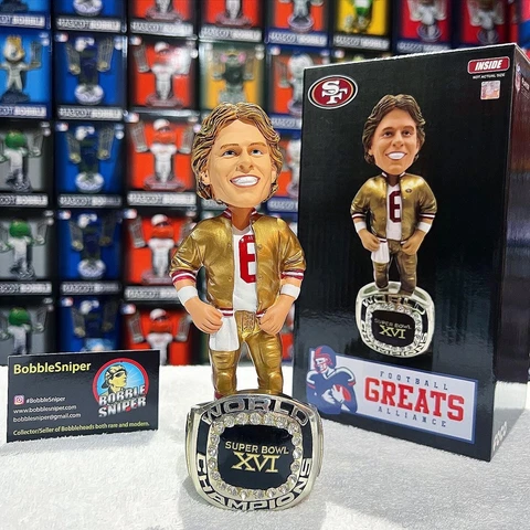 JOE MONTANA San Francisco 49ers Super Bowl XVI Champion Ring Base NFL Bobblehead Cover