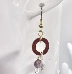 (2)Pair Handmade USA Copper Earrings Hammered And Textured Turquoise Agate - Picture 1 of 4