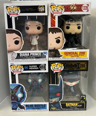 Lote de 4 Funko Pop! ~ Escarabajo Azul ~ Zod ~ Príncipe Diana ~ Batman Lluvia Roja ~ Foto 1 de 4