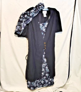 Basic Editions navy floral dress and jacket and scarf, size 16 w - Picture 1 of 4