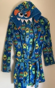 Boys Plush Hooded Bath Robe Beach Cover Up L 12-14 Monsters EUC - Picture 1 of 2