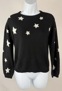 Girl's Aqua Black Star Print Crew Neck Cashmere Sweater Size L - Picture 1 of 5