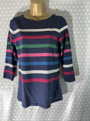 Womens Crew Clothing Uk 8 Blue Colour Stripe 3/4 Sleeve Casual Jersey T-shirt - Image 1 of 4