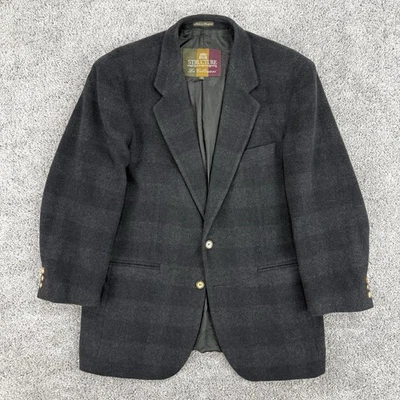 Structure Blazer Mens M Black Plaid VTG Wool Italian Fabric Le Collezioni - Image 1 of 4