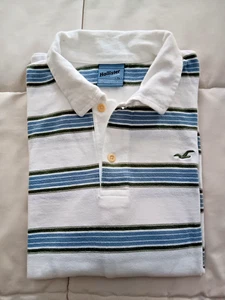 HOLLISTER Herren Poloshirt gestreift Langarm Baumwolle weiß/blau Gr. XL - Bild 1 von 7