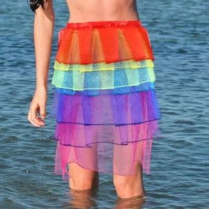 Mujer Estilo Arco Iris Multicolor Cola Larga Falda Lencería Mini Falda Burbuja - Imagen 1 de 12