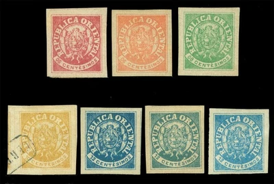URUGUAY 1864 Coat of Arms  - overcomplete set Sc# 18-23 mint MH VF-XF - Image 1 of 2