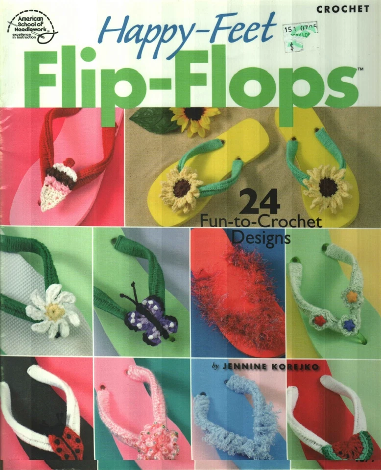 USED HAPPY-FEET FLIP-FLOPS 24 FUN ACCENT DESIGNS CROCHET PATTERN BOOK - Image 1 of 2