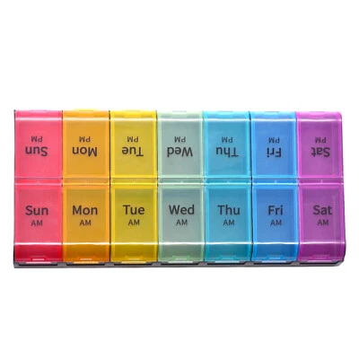 Weekly Pill Organizer 7 Day Twice a day Medicine Storage Case Box weekly Daily  - Image 1 of 4