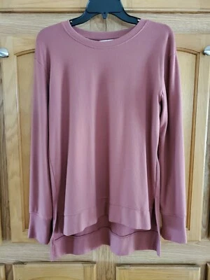  Womens Arizona Jean Co Crew Neck Side Slits Pullover Mauve Pink Sz M Foto 1 de 4