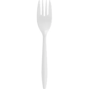 Disposable Polypropylene Medium-Weight Fork White Smooth Handle (Pack of 1000) - Picture 1 of 2