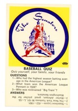 1971 Fleer Quiz Card Washington Senators NM