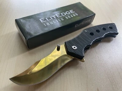 ElitEdge 8.25" Gold-Plated Spring Opening Assisted Folding Pocket Knife EDC - Image 1 of 4