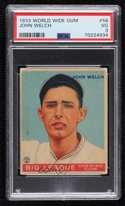 1933 World Wide Big League Chewing Gum V353 Johnny Welch John PSA 3 Rookie RC