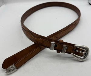 Cintura Western Ranger Tony Lama in pelle marrone intrecciata fibbia argento taglia 42 - Foto 1 di 8