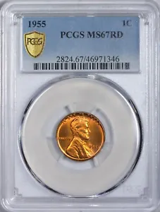 1955 Lincoln Cent PCGS MS67 Red - Very Scarce - Only 9 Finer at PCGS - Picture 1 of 4