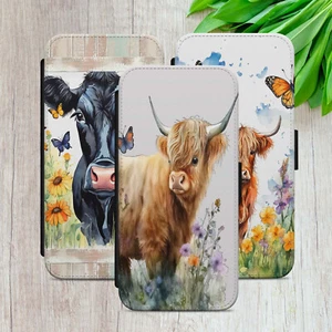 COW FLIP CASE FOR IPHONE SAMSUNG GOOGLE WALLET PHONE COVER CUTE FLORAL GIFT - Picture 1 of 18