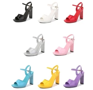 NEW SEXY 4.3" HIGH HEEL SQUARE HEEL ROUND TOE PEEP TOE POLE DANCE STRIPPER SHOES - Picture 1 of 12