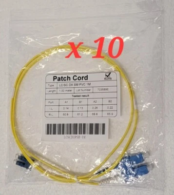 LC to SC Duplex 9/125 Single Mode Fiber Optic Patch Cable Yellow 3FT. 10 pcs. - Image 1 of 4