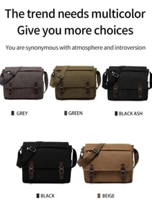 Herren Vintage Canvas Leder Schule Militär Schulter Kuriertasche Schulranzen - Bild 1 von 19