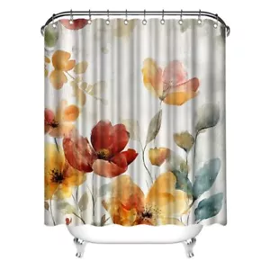 Colorida Cortina de Ducha Floral Flores Silvestres Cortinas de Baño Rojo Naranja Agua... - Imagen 1 de 5