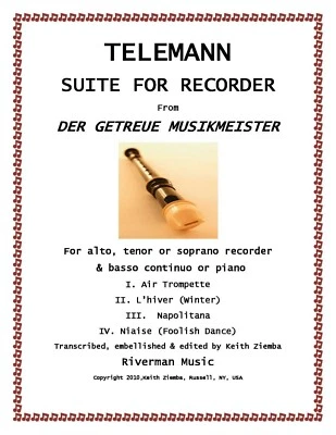 Recorder Music Telemann Suite from Getreue Musikmeister with Continuo 4 mvts - Image 1 of 4