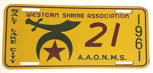 Vintage 1961 Western Shrine Association Salt Lake City License Plate Shriners - Picture 1 of 6