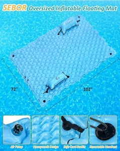 Inflatable Floating Mat, 114" x 90" X-Large Lake Floats with Water Hammock... - Picture 1 of 4
