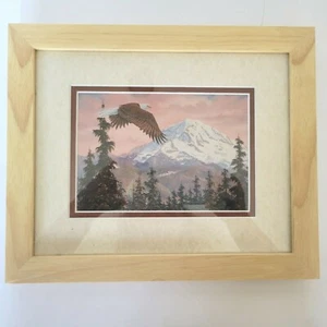 Soaring Eagle in Mountains Print Matted in Wood Frame - Picture 1 of 7