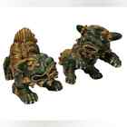Chinese Foo Dogs Pair Green And Brown Unique Rare
