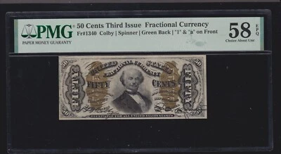 US 50c Spinner Fractional Currency Note '1' & 'a' Type II FR 1340 PMG 58 EPQ (2) - Image 1 of 2