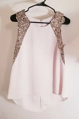 Camisa Forever 21 Pequeña Beige Gasa Lentejuelas Transparente Tanque Blusa Cierre con Cremallera  Foto 1 de 4