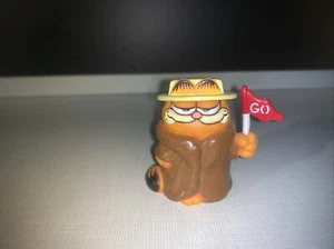 Vintage 1981 GARFIELD the CAT PVC Figure Brown Coat Hat GO Flag Hong Kong - Picture 1 of 6